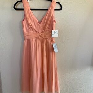 Light Salmon sleeveless crepe pleated party dress